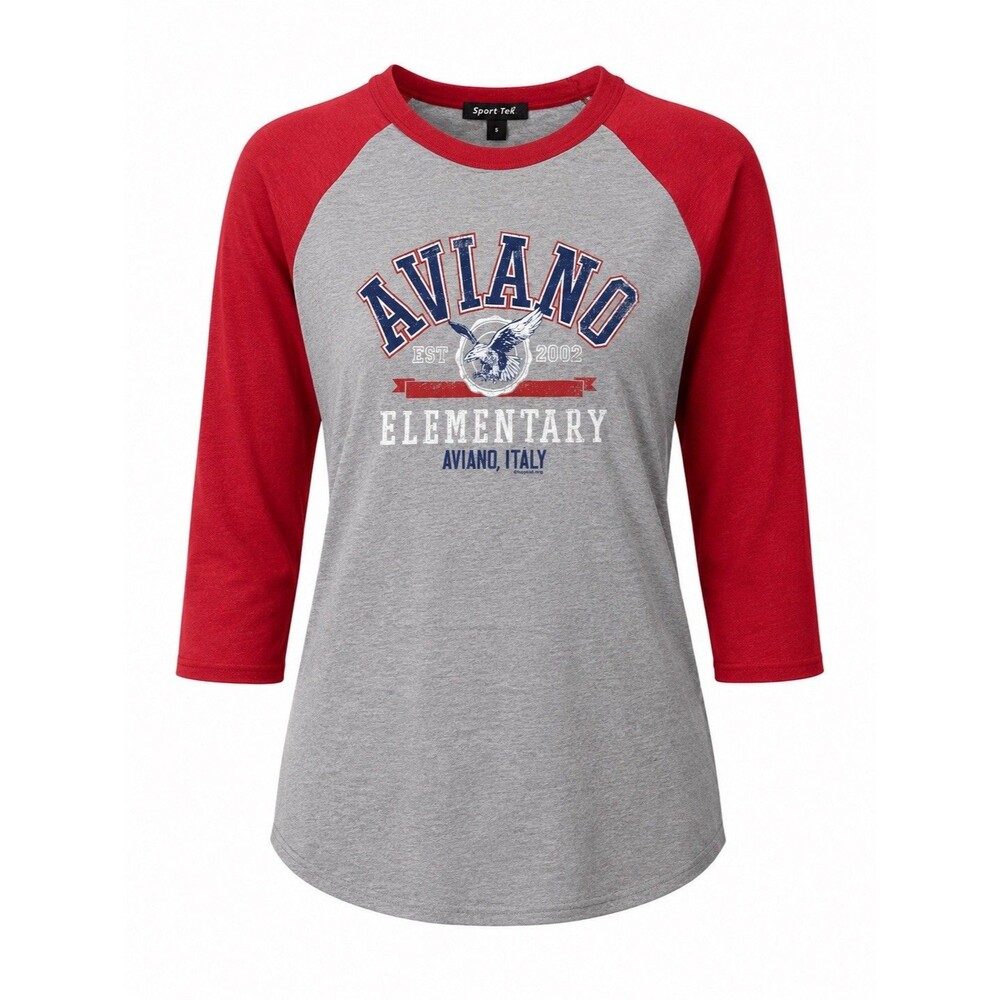 Sport-Tek Aviano Elementary Raglan T Shirt Gray Red 3/4 Sleeve Womens S
